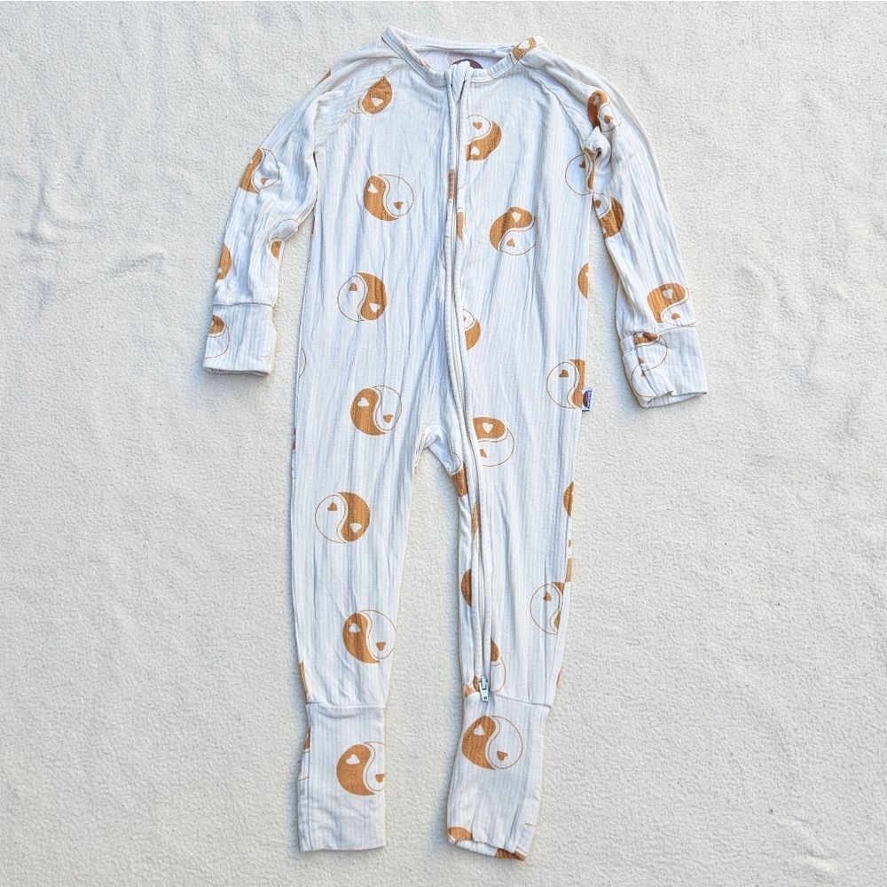 Brixton Phoenix Cream and Orange Yin Yang Heart Bamboo Zip Romper 12-18M